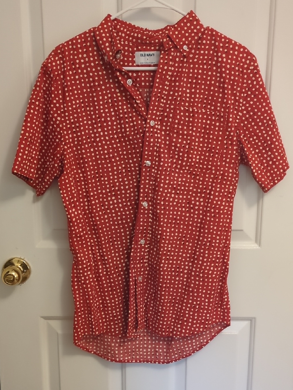 Old Navy Red Short-Sleeve Dot-Print Button-Down Shirt